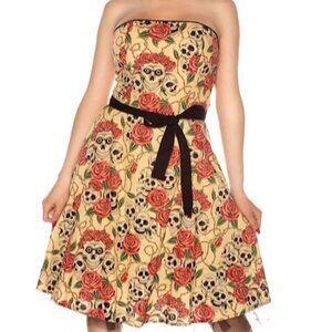 Folter Strapless Forever Yours Dress in Skull Rose Tattoo